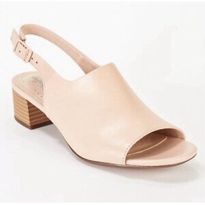 NIB Clarks Collection Elisa Kristie Block Heel Leather Sandals Beige Tan Nude 9W